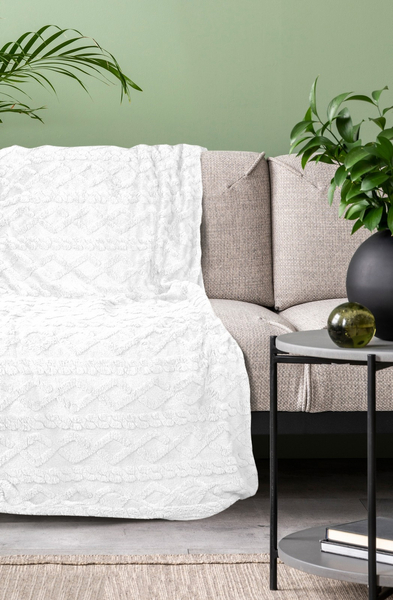 Koc 200 x 220 Design Mikrofibra Warkocz Biały