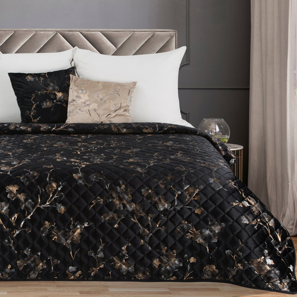 Quilted Velvet Bedspread 170 x 210 Blink5 Black