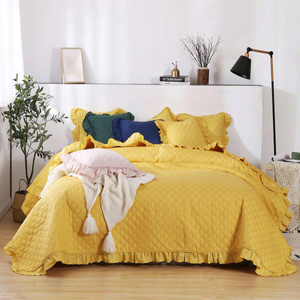 240 x 220 Quilted Double Sided Ruffy Mustard Bedspread