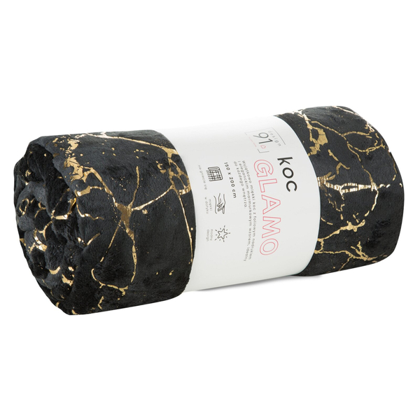 Koc 150 x 200 Mikrofibra Marmur Glamo Czarny+Złoty