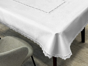 Stain-Resistant Tablecloth 110 x 160 with Lace 2100 White