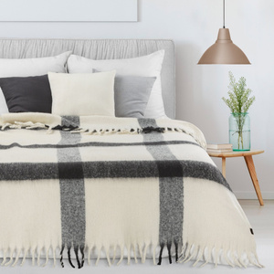 Mohair Blanket 130 x 170 with Fringes Mohair 7 Black+K