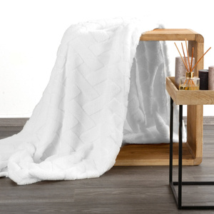 Blanket 170 x 210 Plush Herringbone Caro White