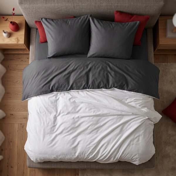 Pościel 180 x 200 3cz Satynowa Nova3 Biały+ Stalowy