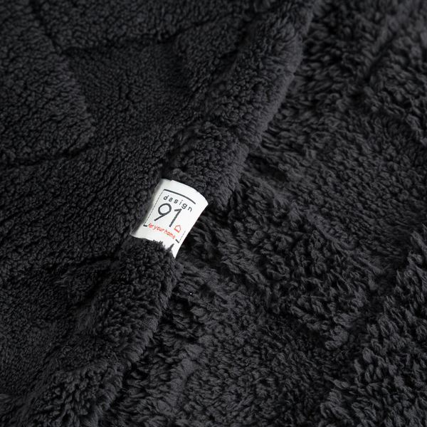 Koc 200 x 220 Pluszowy Jodełka Caro Czarny