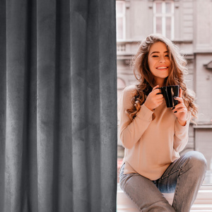 Decorative Curtain D91 Rosa On Tape 140 x 270 Graphite