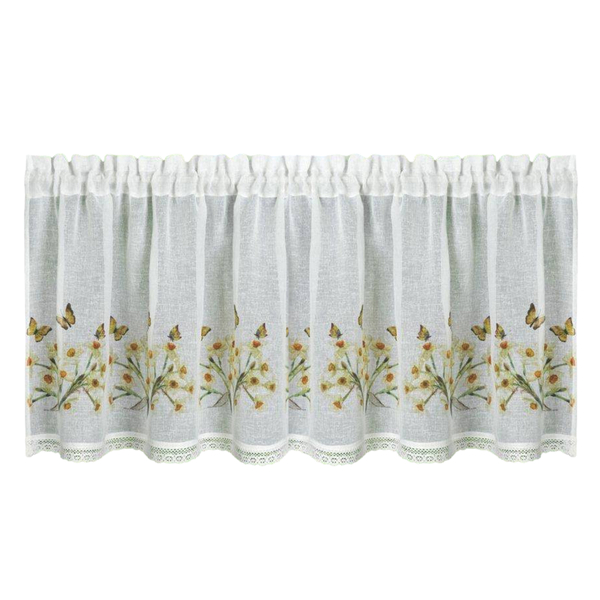 Curtain 60 x 150 Decorative Ready-made Flora White+Yellow
