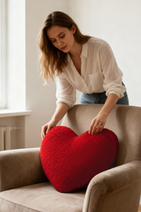 Poduszka 44 x 36 Dekoracyjna Serce Boucle Czerwony