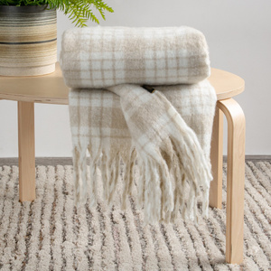Mohair Blanket 130 x 170 with Fringes Mohair 8 Beige+K