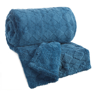 Blanket 200 x 220 Stamped Plush Nancy Navy Blue