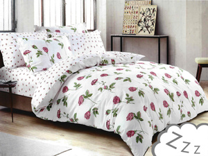 Cotton Satin Bedding in Flowers White A842 160x200NP 3 parts