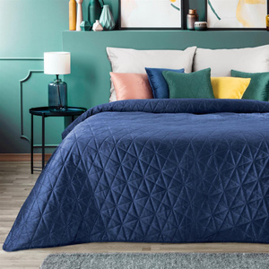 200 x 220 Quilted Velvet Luiz3 Bedspread Navy Blue