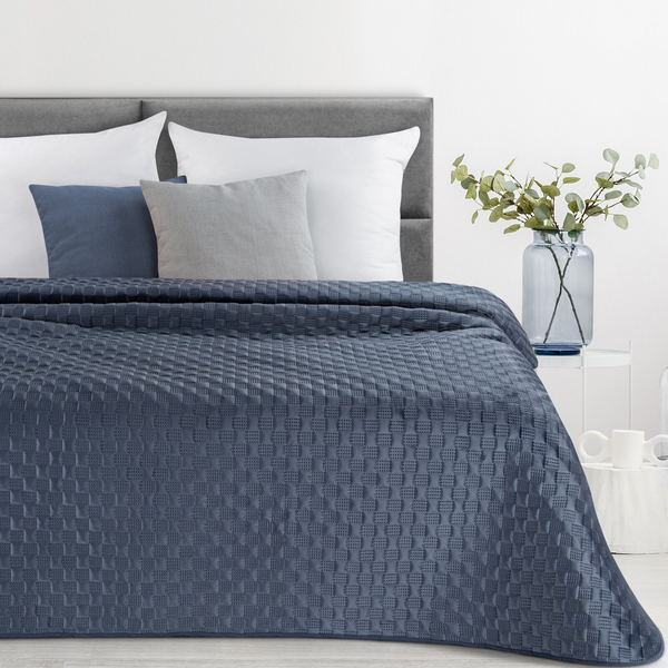 Quilted Velvet Bedspread Sofia4 Navy 220 x 240
