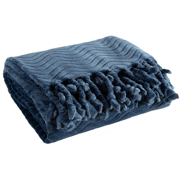 Blanket 150 x 200 Microfiber with Fringes Emma Navy Blue