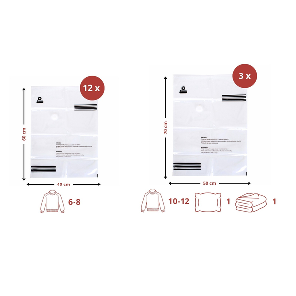 Set of Vacuum Bags for Clothes, Bedding, Textiles 15 pcs Noah