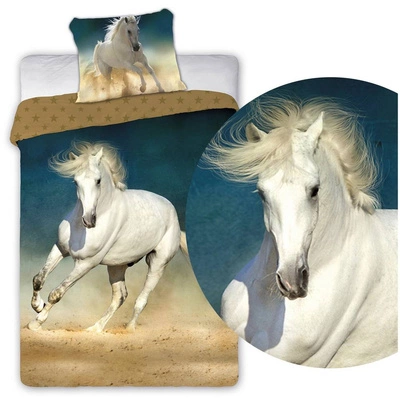 Pościel 160 x 200 Młodzieżowa Horses 001 Biały Koń
