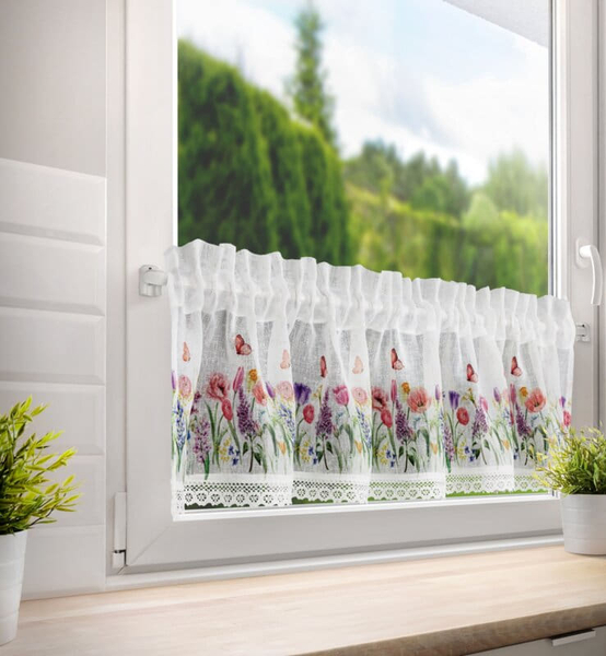 Firana 30 x 150 Dekoracyjna Gotowa Bella  Biały+Ró