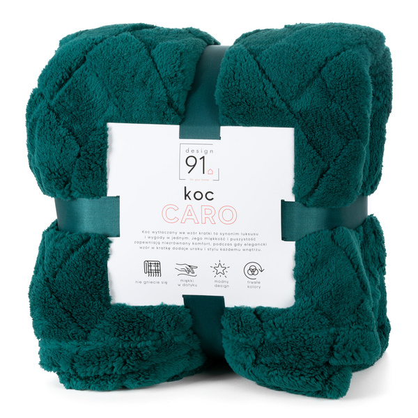 Koc 200 x 220 Pluszowy Jodełka Caro C.Zieleń