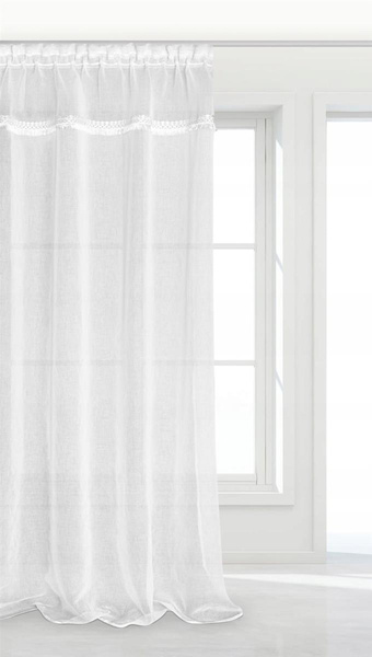 Firana 140 x 270 Dekoracyjna Boho Taśma Biały