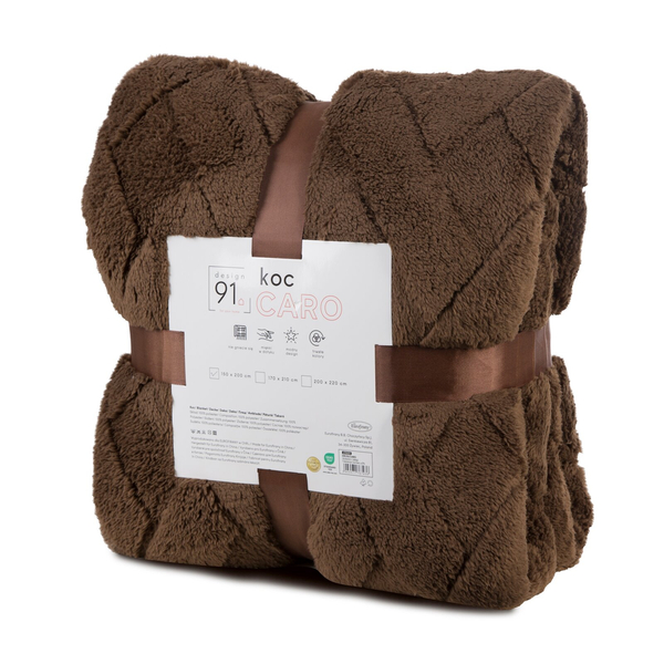 Koc 170 x 210 Pluszowy Jodełka Caro C.Brąz