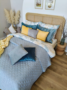 Bedspread 220 x 240 Quilted Linen1 Blue