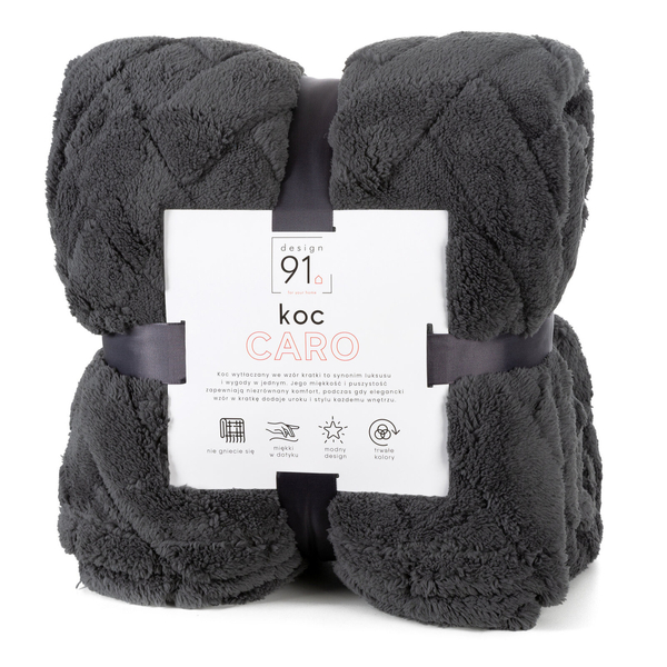 Koc 150 x 200 Pluszowy Jodełka Caro Stal