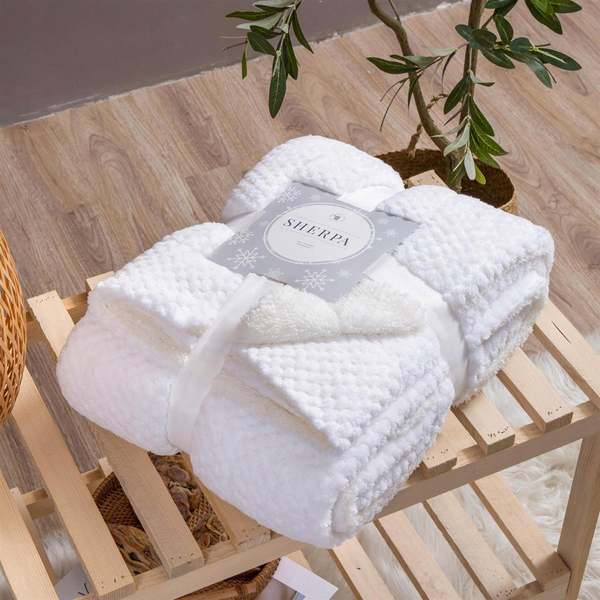 Koc 150 x 200 Mikrofibra Baranek Sherpa Biały