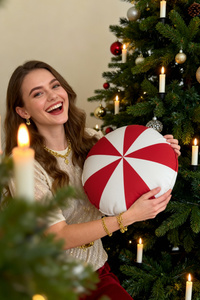 Poduszka 38 x 38 Świąteczna Cukierek Candy Czerwony