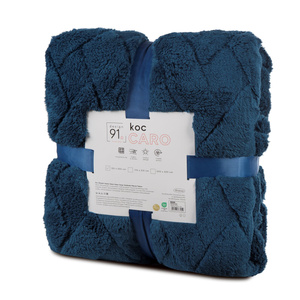 Koc 200 x 220 Pluszowy Jodełka Caro Granat