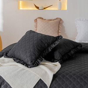 Bedspread 140 x 200 Quilted Double Sided Ruffy Black