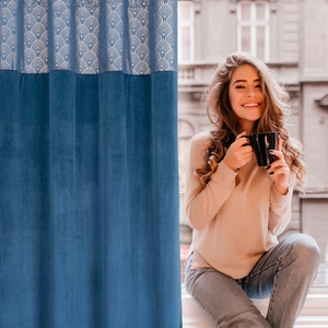 Curtain 140 x 250 Decorative Drawstring Agnes Navy Blue