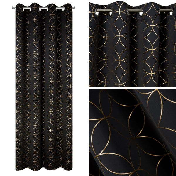 Blackout Abella Black+Gold Decorative Curtain 135 x 250