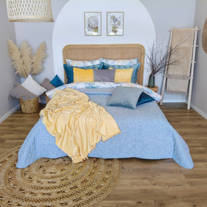 Bedspread 220 x 240 Quilted Linen1 Blue