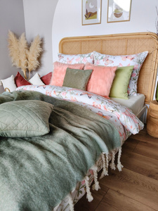 Mohair Blanket 130 x 170 with Fringes Mohair 6 Green+K