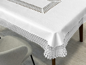 Stain-Resistant Tablecloth 150 x 300 with Lace 2017 White
