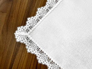 Stain-Resistant Tablecloth 150 x 260 with Lace 2100 White