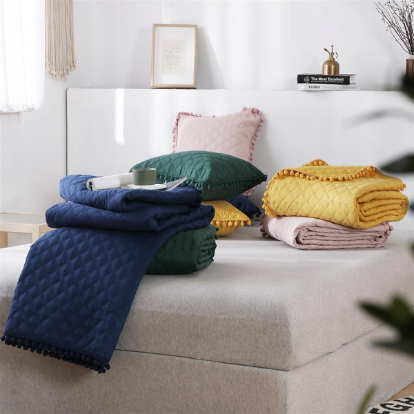 Bedspread 140 x 200 Quilted Double Sided Ruffy Navy Blue