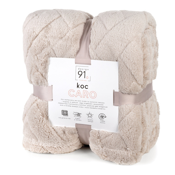 Koc 70 x 160 Pluszowy Jodełka Caro Beż