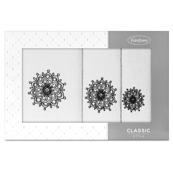 Komplet Ręczników 3szt. Rosette 380 Biały+Czarny