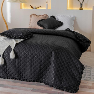 Bedspread 140 x 200 Quilted Double Sided Ruffy Black