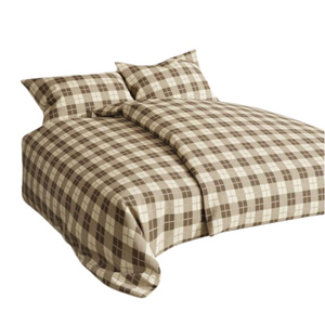 Bedding 160 x 200 3pcs Cotton Reversible Check Beige
