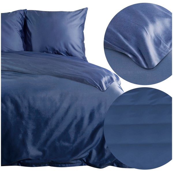 Bedding 160 x 200 3pc Satin Nova3 Navy Blue