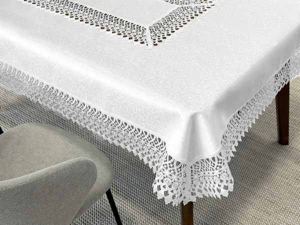 Stain-Resistant Tablecloth 150 x 280 with Lace 2017 White