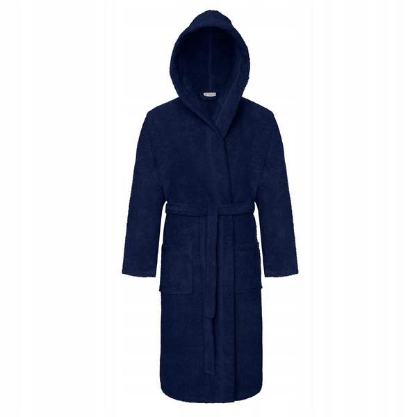 Unisex Hooded Cotton Robe XS Navy Blue