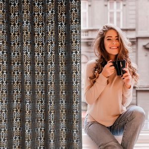 Ready-made Curtain 140 x 250 Laura Drawstring Black+Gold