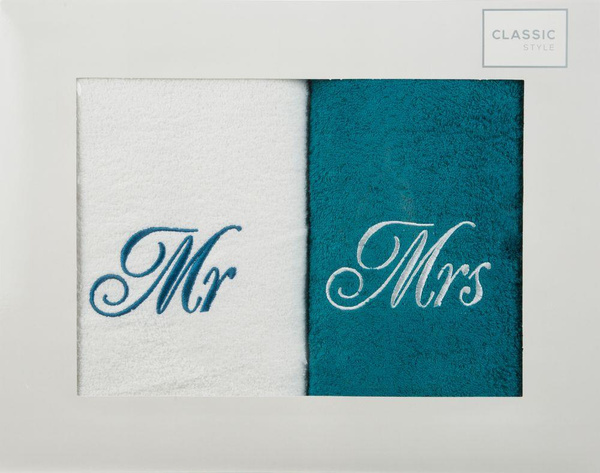 Komplet Ręczników Mr Mrs 2 2 szt. 50 x 90 Biały