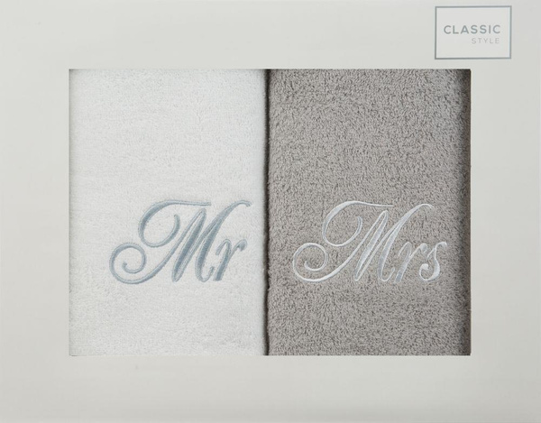 Komplet Ręczników Mr Mrs 2 2 szt. 50 x 90 Biały